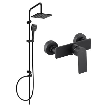 Set de duș Mexen Tord cu duș cu efect de ploaie și robinet de duș Alexa, negru, 71240200-70