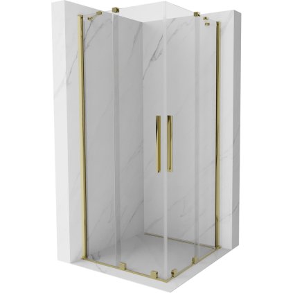 Mexen Velar Duo, cabină de duș cu uşă glisantă 80(uşă) x 80(uşă) cm, sticlă transparentă 8mm, profil auriu lucios, 871-080-080-02-50