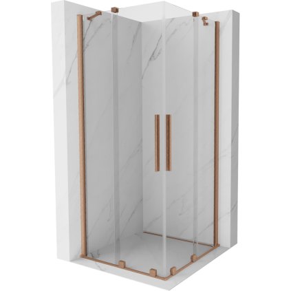 Mexen Velar Duo, cabină de duș cu ușă glisantă 90 (uşă) x 90 (uşă) cm, sticlă transparentă de 8 mm, profil cupru mat, 871-090-090-02-65