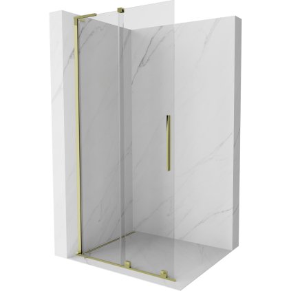 Mexen Velar L, paravan de duș glisant Walk-in 120 x 200 cm, sticlă transparentă de 8 mm, auriu strălucitor, 871-120-003-03-50