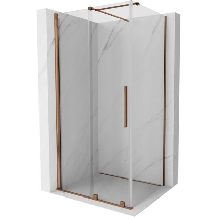 Mexen Velar, cabină de duș cu ușă glisantă 130(uşă) x 80(perete) cm, sticlă transparentă 8mm, aur roz, 871-130-080-01-60
