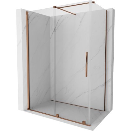 Mexen Velar, cabină de duș cu ușă glisantă 140(uşă) x 80(perete) cm, sticlă transparentă 8mm, aur roz, 871-140-080-01-60