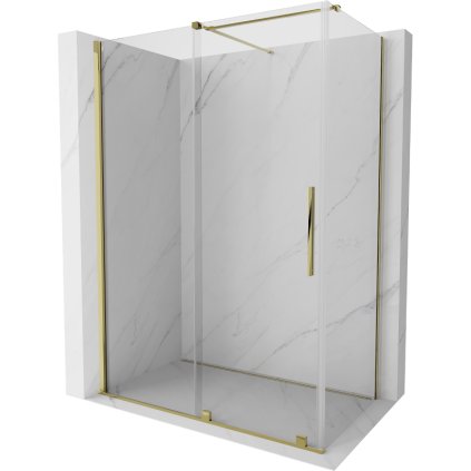 Mexen Velar, cabină de duș cu ușă glisantă 140(uşă) x 80(perete) cm, sticlă transparentă 8mm, auriu strălucitor, 871-140-080-01-50
