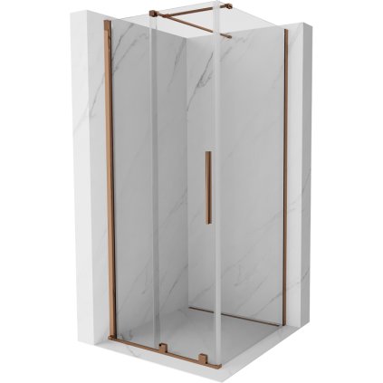 Mexen Velar, cabină de duș cu ușă glisantă 90(uşă) x 90(perete) cm, sticlă transparentă 8mm, aur roz, 871-090-090-01-60