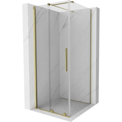 Mexen Velar, cabină de duș cu ușă glisantă 90(uşă) x 90(perete) cm, sticlă transparentă 8mm, auriu strălucitor, 871-090-090-01-50