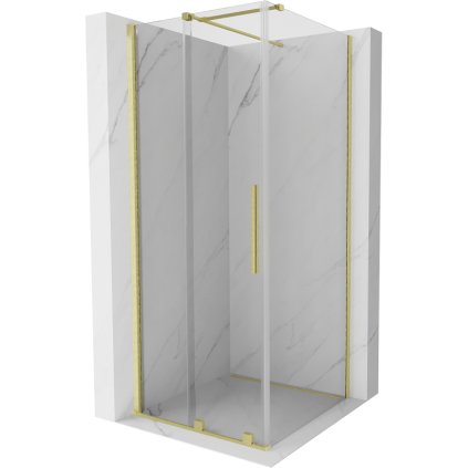 Mexen Velar, cabină de duș cu ușă glisantă 90(uşă) x 90(perete) cm, sticlă transparentă 8mm, auriu mat, 871-090-090-01-55