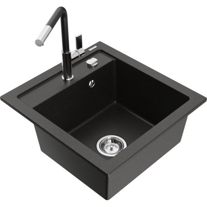 252980 mexen vito 1 komorovy granitovy drez 490x520x210 mm a drezova bateria flora cierna zlata metaliza 6503 75 670401 07