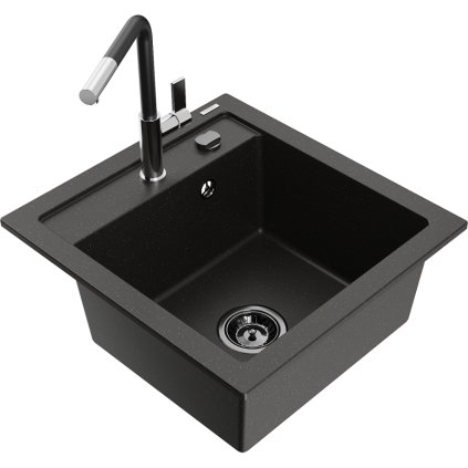 272691 3 mexen vito 1 komorovy granitovy drez 490x520x210 mm a drezova bateria flora cierna zlata metaliza 6503 75 670401 07 b