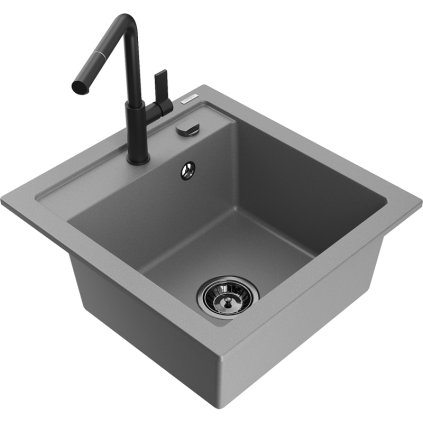 252956 mexen vito 1 komorovy granitovy drez 490x520x210 mm a drezova bateria flora seda 6503 71 670401 70 b