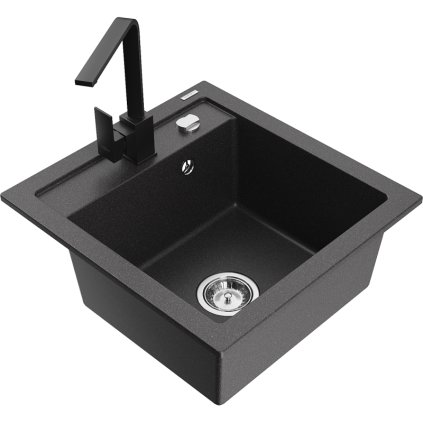 Mexen Vito, chiuveta granit 1 camera 520x490x210 mm, baterie Rita neagra, pete negre, 6503-76-670300-70