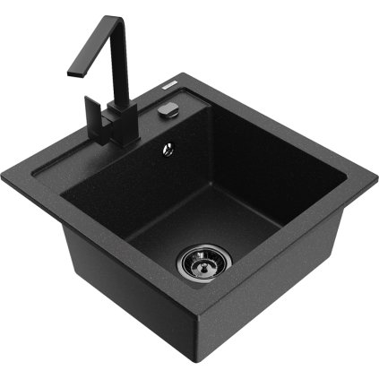 Mexen Vito, chiuveta granit 1 camera 520x490x210 mm, baterie Rita neagra, negru-argintiu metalic, 6503-73-670300-70-B