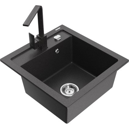 Mexen Vito, chiuveta granit 1 camera 520x490x210 mm, robinet cu pete negre Rita, pete negre, 6503-76-670300-76