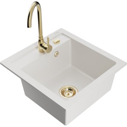 Mexen Vito, chiuveta granit cu 1 camera si robinet de bucatarie Telma, auriu, 6503-20-670200-50