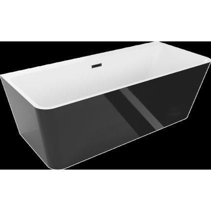 Mexen Volta, cadă de sine stătătoare montată pe perete 170 x 75 cm + dop de scurgere negru și orificiu de preaplin, negru - alb, 51131707575-B