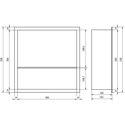 Mexen X-Wall-R, raft încastrat de perete cu guler 30 x 30 cm, auriu, 1950303010S