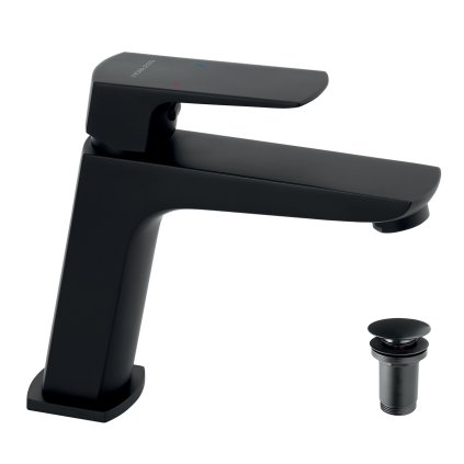 Novaservis Nobless Ego, robinet pentru chiuvetă cu dop de scurgere ClickClack, negru mat, 43003-5