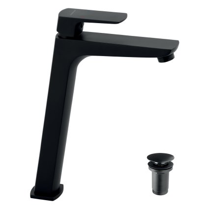 Novaservis Nobless Ego, robinet de chiuvetă înalt cu dop de scurgere ClickClack, negru mat, 43503-5
