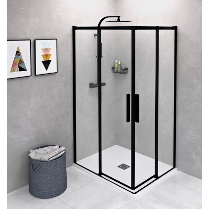 Polysan, ALTIS LINE BLACK paraș de duș dreptunghiular 900x800 mm, versiune L/P, intrare colț, AL1592BAL1582B