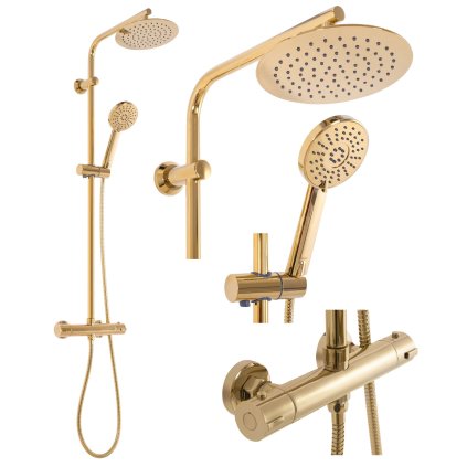 Rea Bliss, set de duș termostatic cu duș cu efect de ploaie, auriu, REA-P8806