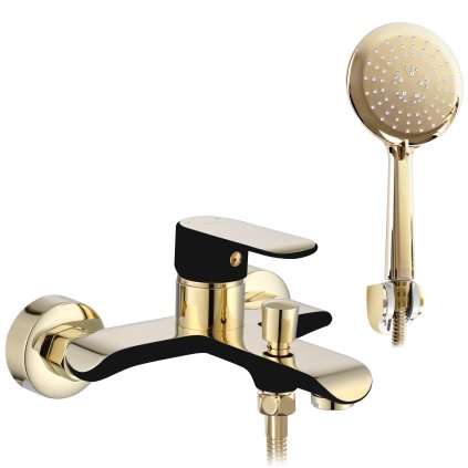 Rea Bloom, baterie pentru cadă cu set de duș manual punct, negru-auriu, REA-B9939