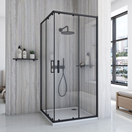 389251 1 rea city sprchovaci kut s posuvnymi dverami 80x80cm 5 4mm cire sklo cierny matny profil cierna sprchova vanicka savoy kpl k7448