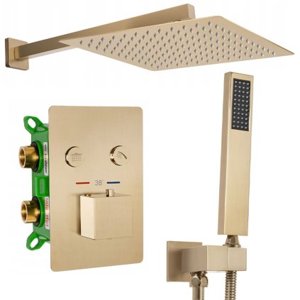 Rea Fenix Davis, set de duș ascuns + cutie cu duș cu ploaie și duș manual, auriu mat, REA-P6358