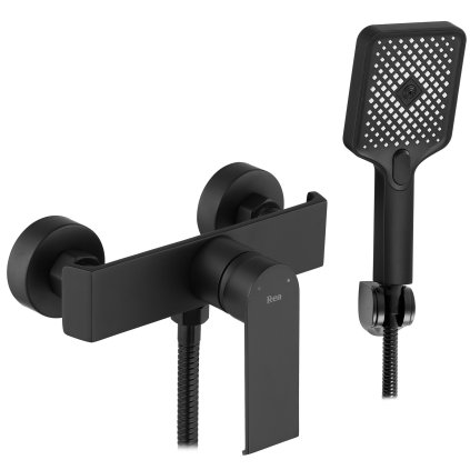 Rea Hass, baterie de duș cu set de duș manual, negru mat, REA-B6402