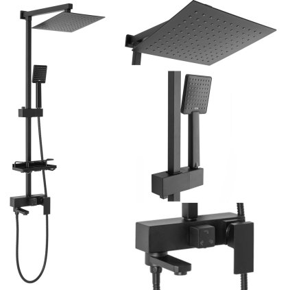 Rea Jack, set de duș cu gura de cadă pivotantă, negru mat, REA-P7009