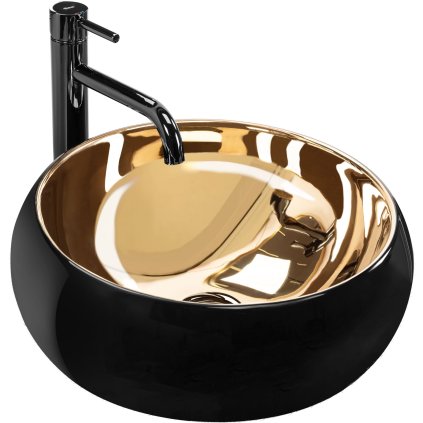 Rea Luna, chiuveta blat 400x400x150 mm, negru-auriu lucios, REA-U3306