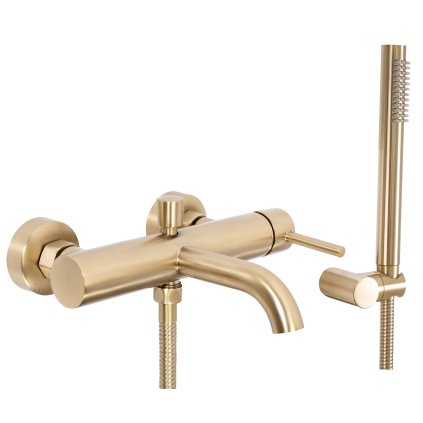 Rea Lungo, baterie de baie de perete cu set de duș de mână, auriu mat, REA-B8010