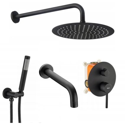 Rea Lungo, set de baie ascuns cu duș + cutie P6300 - set complet, negru, REA-P4112
