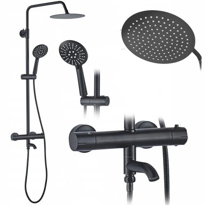 Rea Lungo, set de duș cu gura de cadă și cap de ploaie și duș de mână, negru mat, REA-P4113