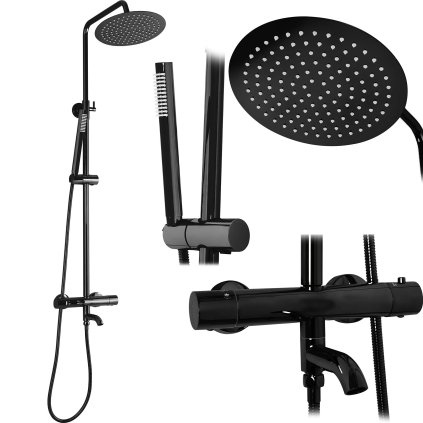 Rea Lungo, Set de duș/cadă termostatic, negru lucios, REA-P8763