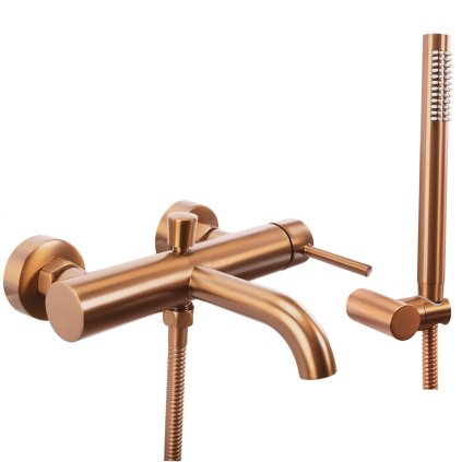 Rea Lungo, baterie pentru cadă cu set de duș manual, cupru mat, REA-B1115