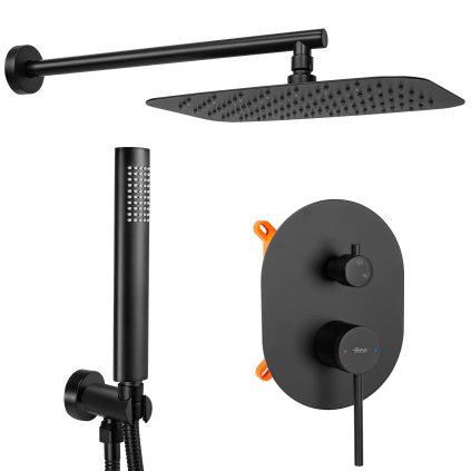 Rea Oval, set de duș ascuns + BOX, negru mat, REA-P8467