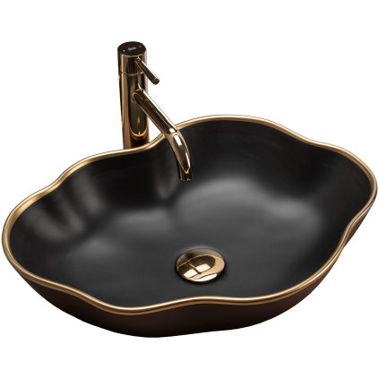 Lavoar Rea Pearl, 52 x 38 cm, negru mat / margine aurie, REA-U0692