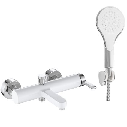 Rea Polo, baterie pentru cadă cu set de duș manual punct, alb-crom, REA-B9943