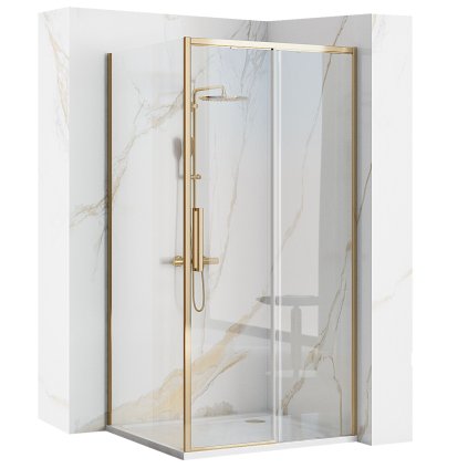 Rea Rapid Slide, cabină de duș cu ușă glisantă 110(uşă) x 100(perete), sticlă transparentă de 6 mm, profil auriu lucios, KPL-K5630
