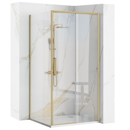 Rea Rapid Slide, cabină de duș cu ușă glisantă 110 (uşă) x 100 (perete), sticlă transparentă de 6 mm, profil auriu mat, KPL-K5648