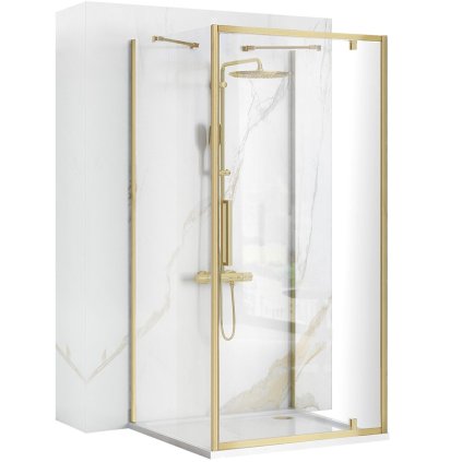Rea Rapid Swing, cabină de duș cu 3 pereți 100 (uşă) x 90 (perete) x 195 cm, sticlă transparentă de 6 mm, profil auriu mat, KPL-02524