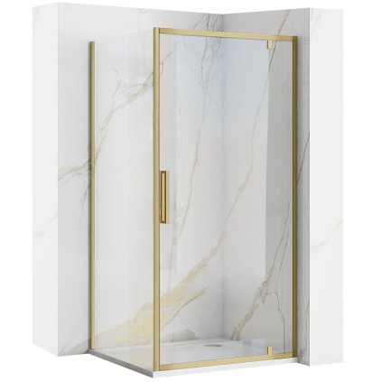 Rea Rapid Swing, cabină de duș de colț 90 (uşă) x 80 (perete) x 195 cm, sticlă transparentă de 6 mm, profil auriu mat, KPL-02500