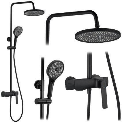 Rea Rebel, set cadă de duș cu duș cu ploaie și duș manual, negru mat, REA-P2416