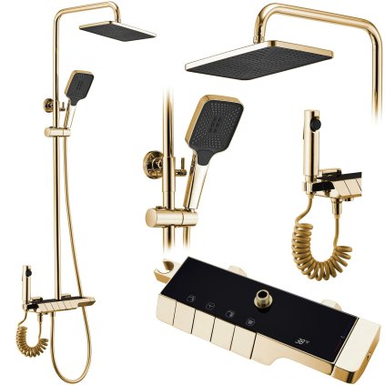 Rea Rob, set de dus cu robinet termostatic si bideu dus, auriu lucios, REA-P6625