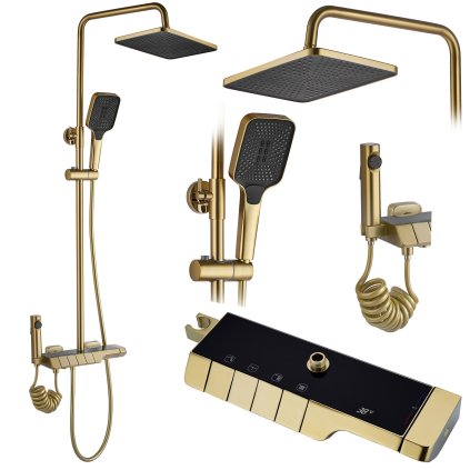 Rea Rob, set de dus cu robinet termostatic si bideu dus, auriu mat, REA-P6623