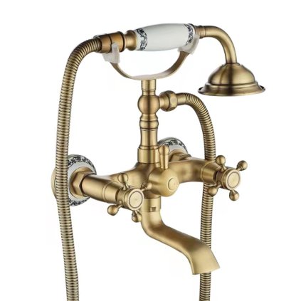 Rea Rustico, baterie de baie de perete cu set de duș manual, auriu mat, REA-B0702