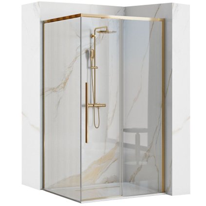 47743 rea solar gold elegant sprchovy kut s posuvnymi dverami 90 dvere x 90 stena x 195 cm 6mm cire sklo zlaty profil rea k4900
