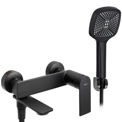Rea Storm, baterie pentru cadă cu set manual de duș cu punct, negru mat, REA-B9989