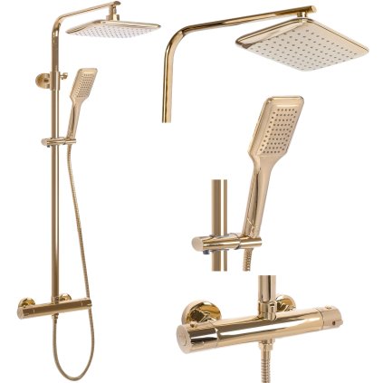 Rea Tom, baterie termostatica cu set de dus, auriu lucios, REA-P7102