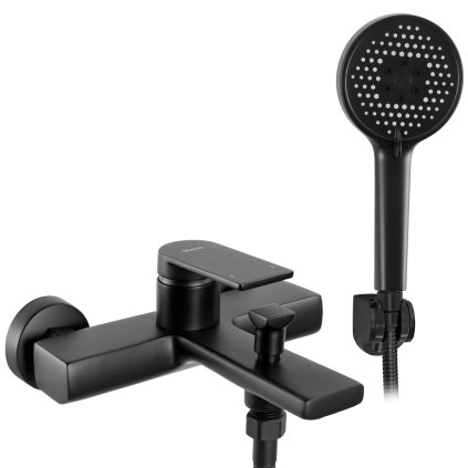 Rea Verso, baterie de baie cu set de duș manual, negru mat, REA-B7903