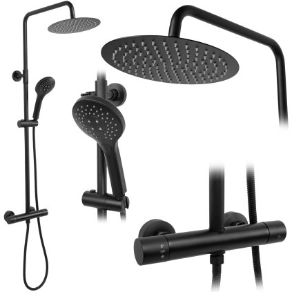 Rea Vincent, set de dus cu robinet termostatic si cap de ploaie 25 cm, negru mat, REA-P6600